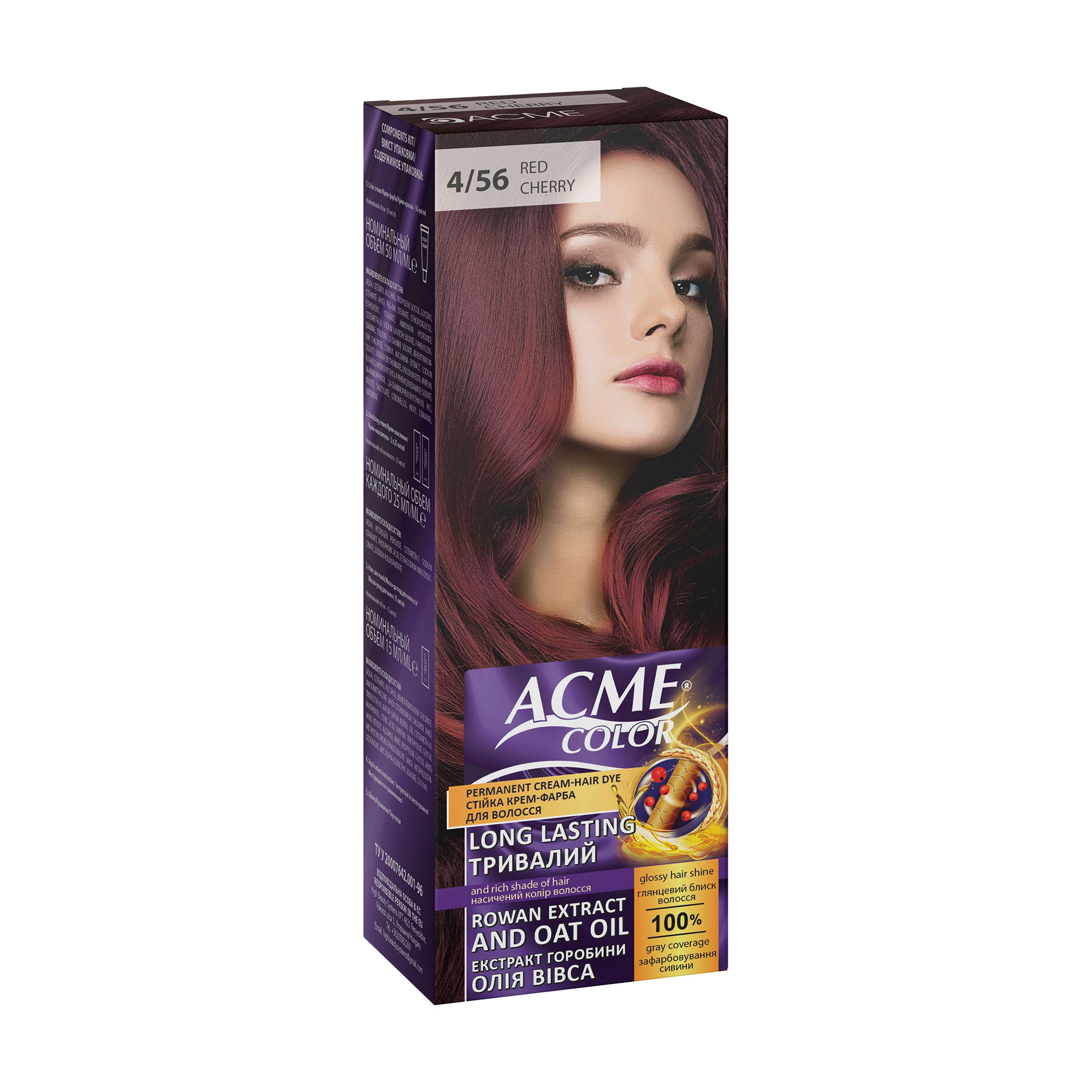 Стійка крем-фарба для волосся Acme Color Permanent Cream-Hair Dye 4/56 Red Cherry, 115 мл